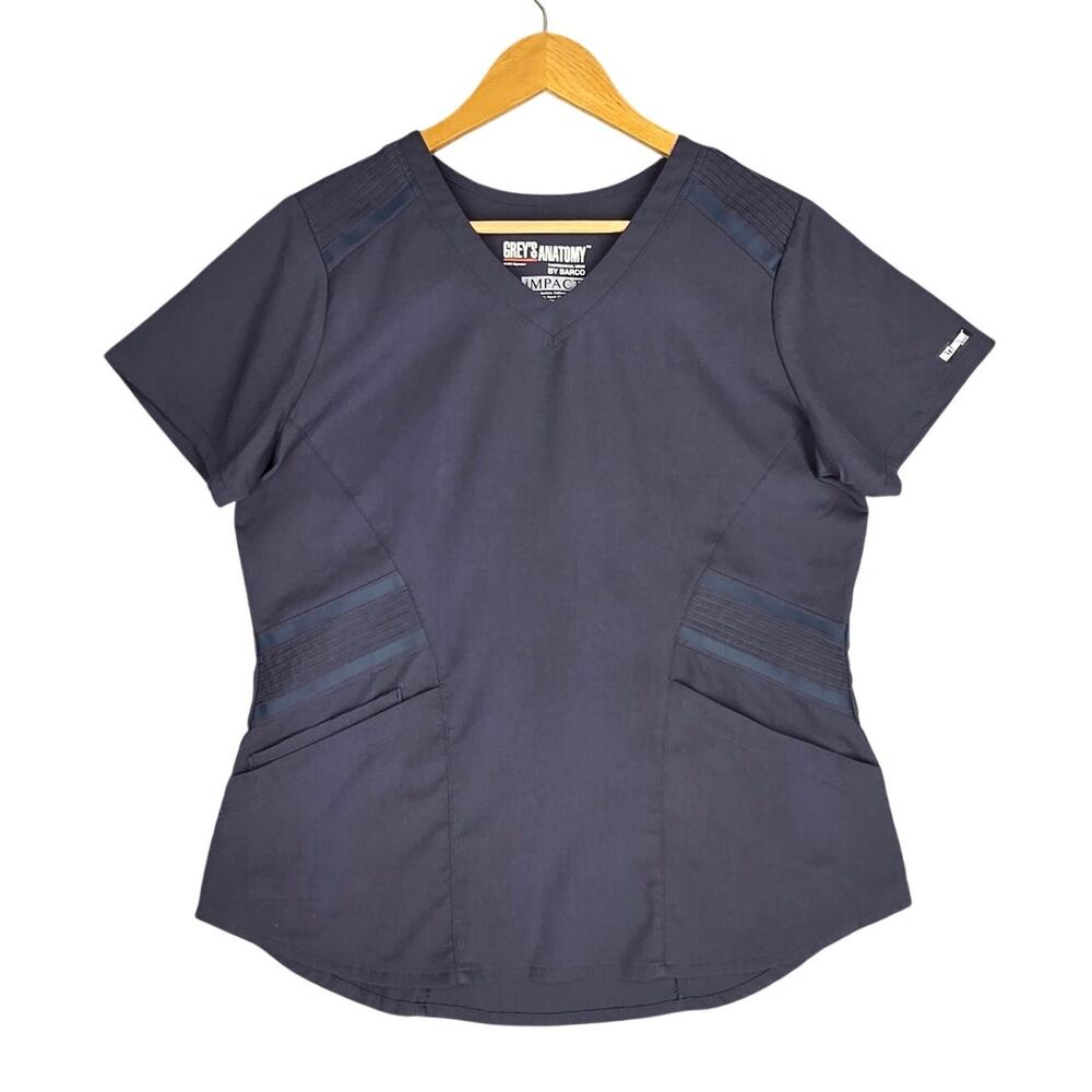 GREY’S ANATOMY BY BARCO IMPACT V-NECK SCRUB TOP – WOMEN’S MEDIUM – DARK GREY